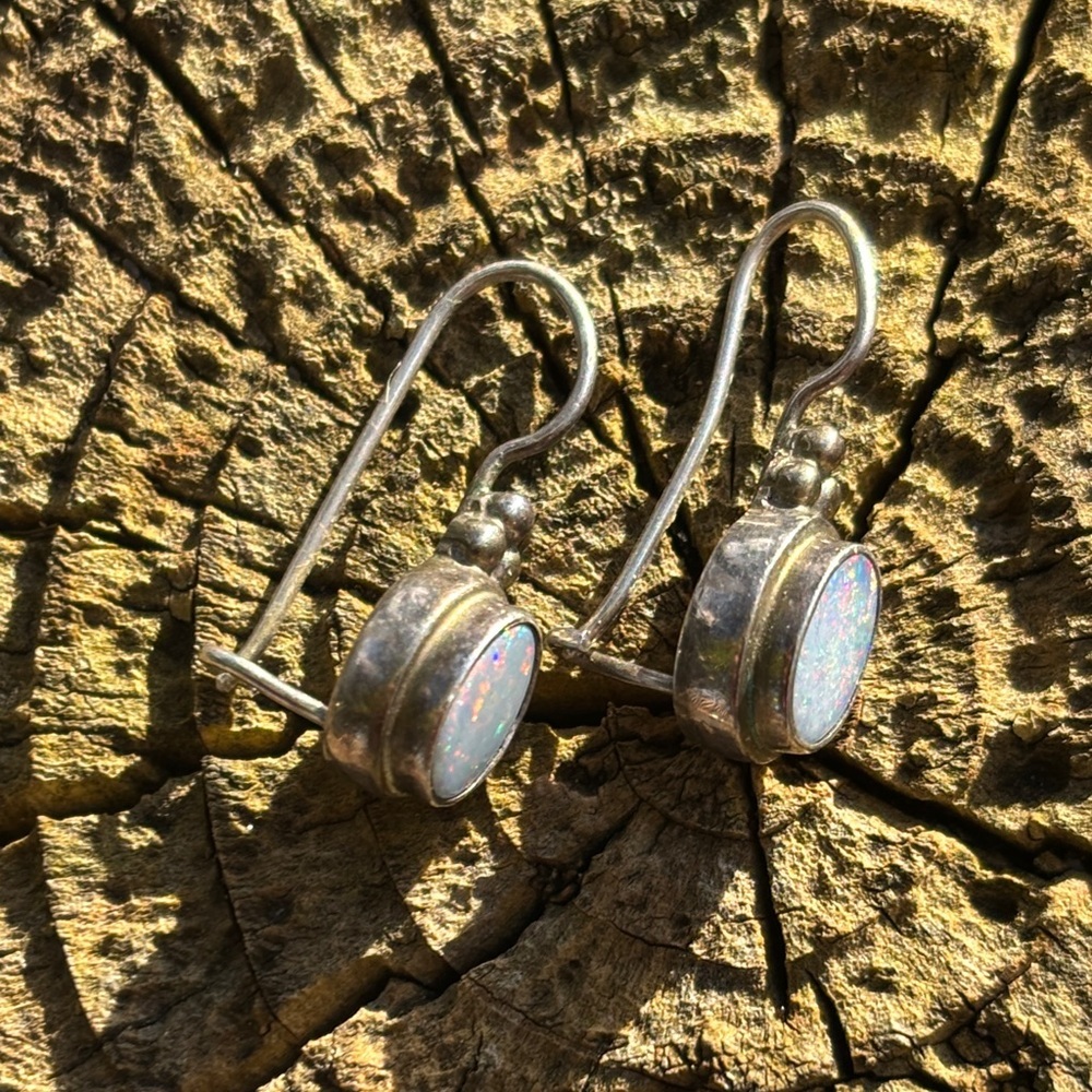 Silver Purple Opal Earrings - Picture 3 of 4